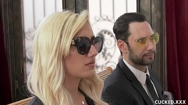 Grieving Blonde Widow Blows and Fucks Stiff Dick Next to Cuckolded Husband