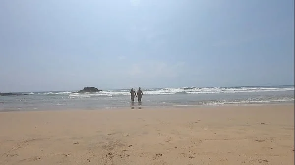 Walking nude freely & having fun on public nudist beach