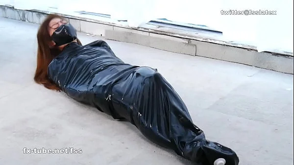 asian latex catsuit lady bondage in sleeppack