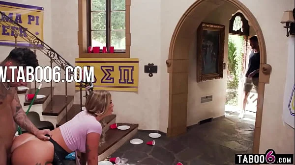 Curvy MILF maid Lolly Dames gangbanged by a group of frat boys