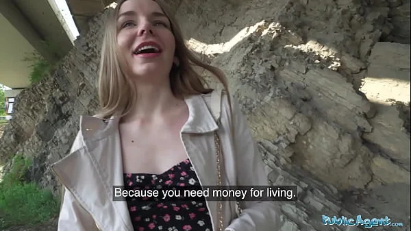 Public Agent - Young Ukrainian girl with long brunette hair waiting to meet friends talked into sex with a stranger outside