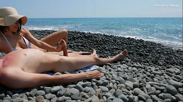 Young Stranger Makes Hot Handjob On A Wild Nude Beach, Public Cock Massage