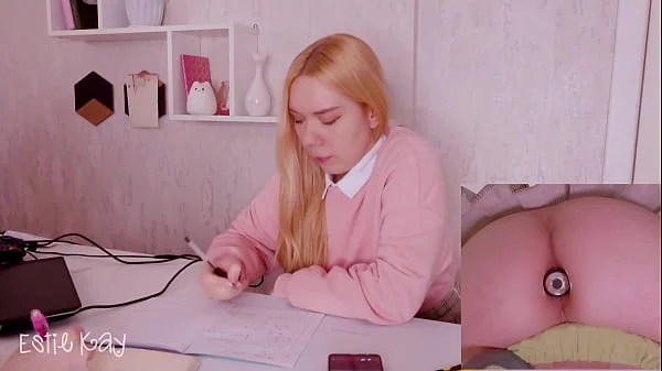 Helping my stepsister with homework but she's too distracted with vibro plug in her ass!