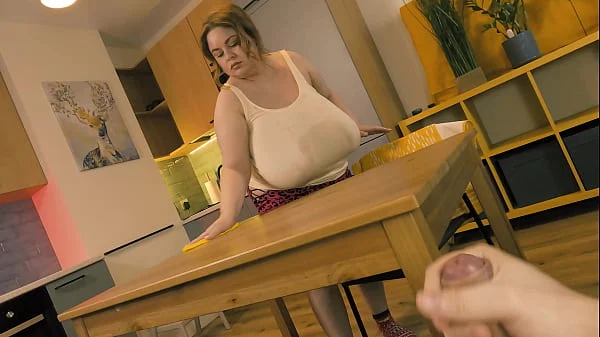 Stepmom noticed her stepson jerking off under a table and decided to help