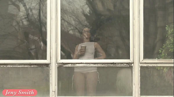 Jeny Smith teasing the strangers thru the window