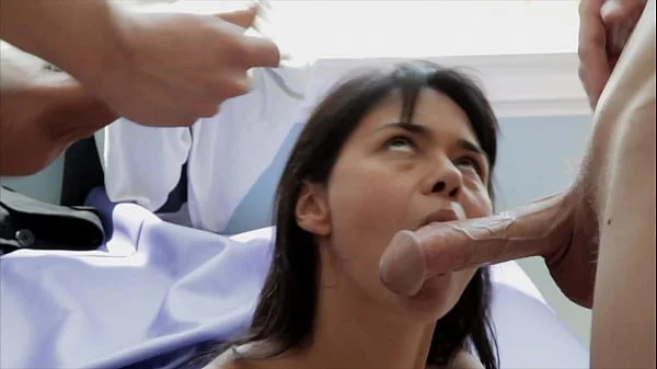 Sexy hot house wife gets hardcore fuck to all her holes by two random filthy dudes