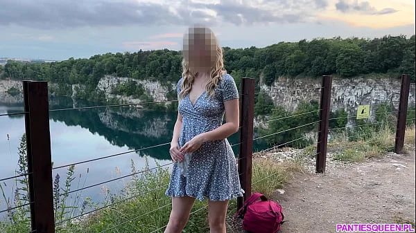 Outdoor pussy pumping in public park and wet dildo fuck outside