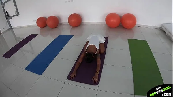 Stunning Asian with big boobs fuck with gymmate