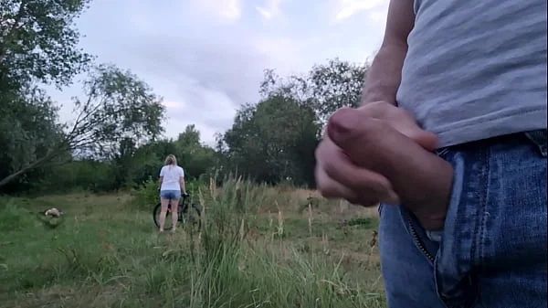 I public jerk off dick near unknown busty blonde girl and she want look how i masturbate and want touch my cock