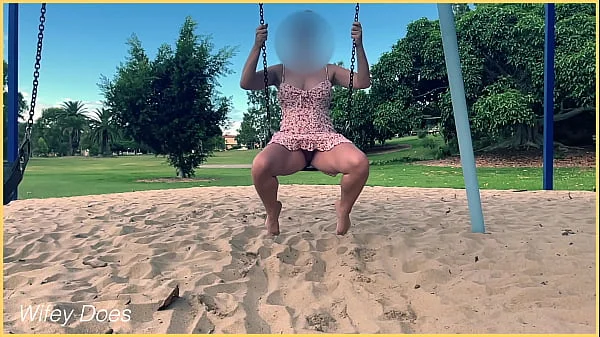 Wife rides the swing at the park with no panties public exhibitionist