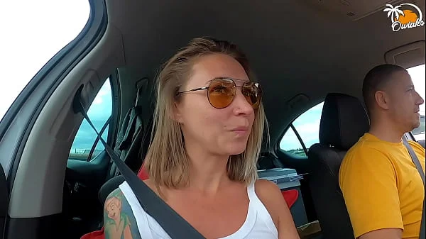 Wife gives amazing handjob while driving a car!