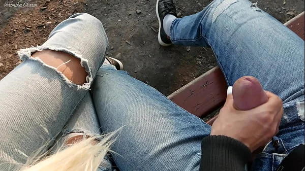 Girl Was Surprised To See Guy Jerking Off Dick In The Park And Made Him Cum