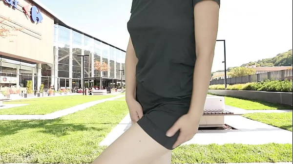 Cumming hard in public on the mall terrace with Lush remote controlled vibrator