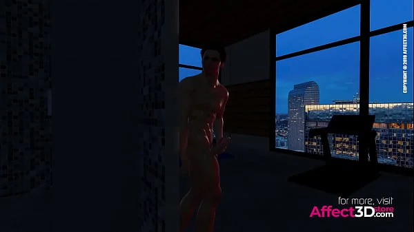 Muscle guy fucking a big tits futa babe in the shower in a 3d porn animation