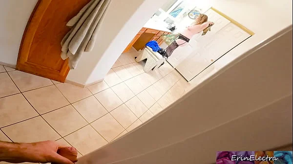 Peeping on stepmom while she undresses for her bath