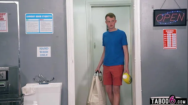 Young guy reverse gangbanged by hot MILFs in a laundry room