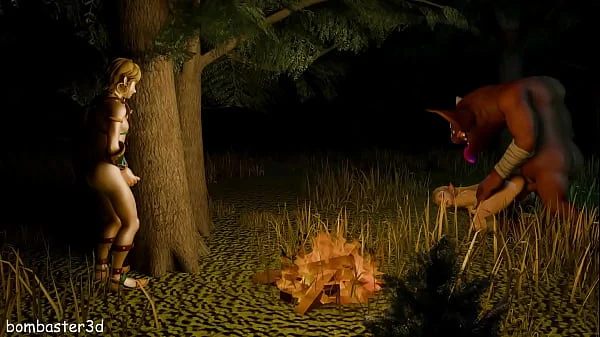 Zelda fucks the monster and masturbates while Link jerks off