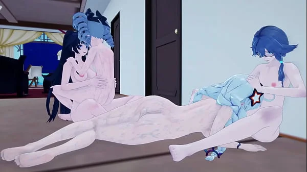 Honkai Impact: The girls from St. Freya try out the new artificial cocks made by Schicksal (Kiana, Mei, Bronya, Fu Hua)