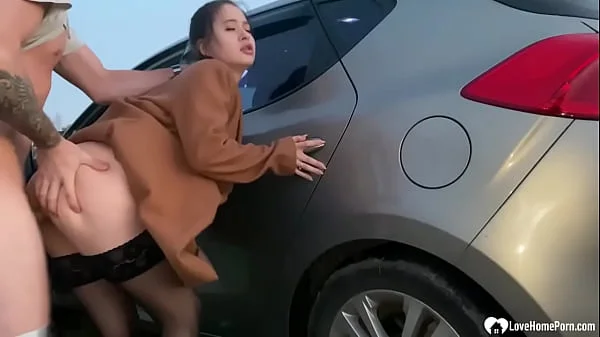 Picked up babe gets fucked by the car
