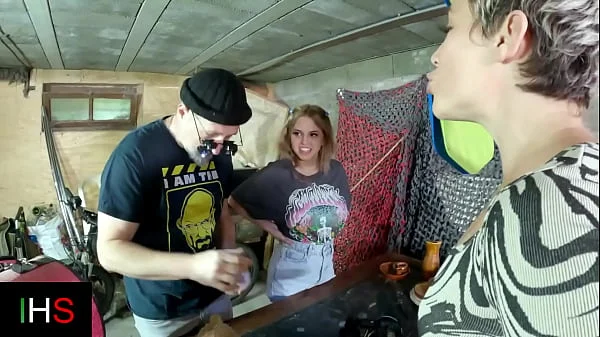 Threesome sex with a slutty blonde girl and a slutty milf