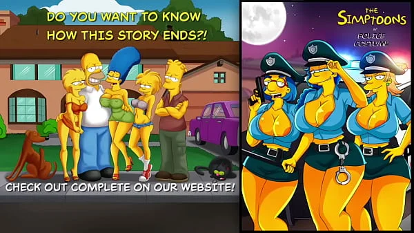 Three guys fucking hot and busty police officers! Police costume! The Simptoons, simpsons porn