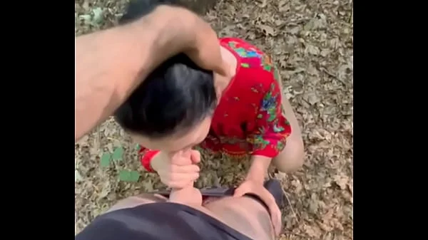 he takes her to the forest and she squeezes the last drop of sperm out of his cock