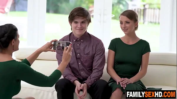 Stepbrother and stepsister threesome sex with stepmother