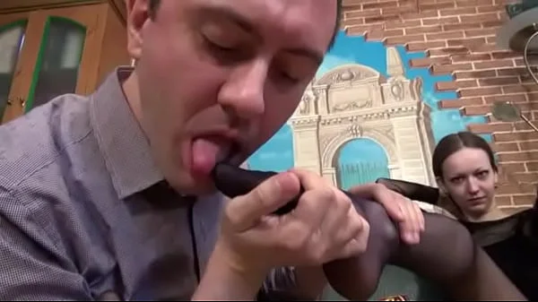 Slutty brunette gives up pussy for foot rub