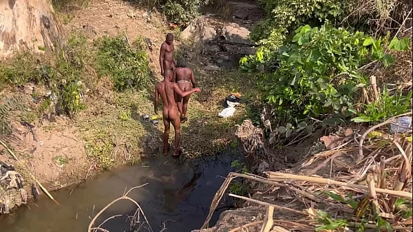 2 strangers taking turns to fuck this teenage village girl in the river