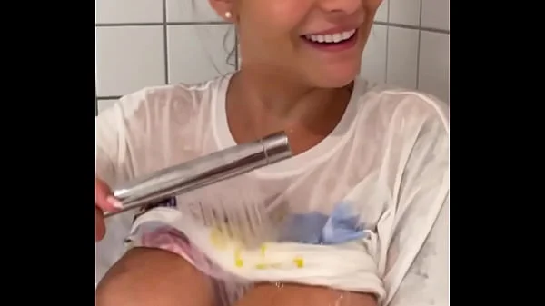 Busty Chubby Teen Backstage wet shower and huge facial treatment - POV Blowjob