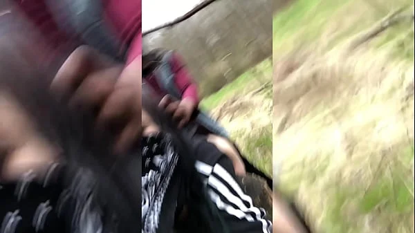 Emo slut gets fucked on tree stump in public