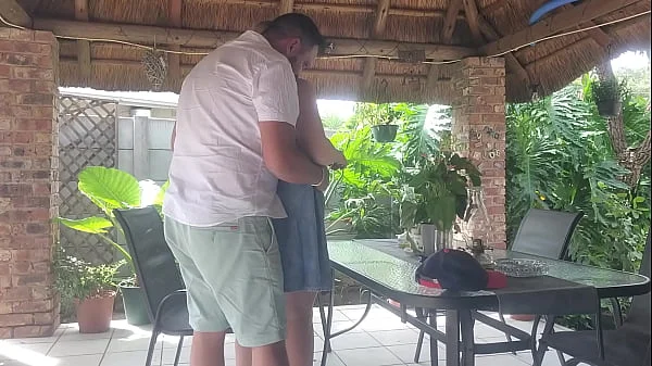Creampie Fucking my best friends wife on the patio while he is at work