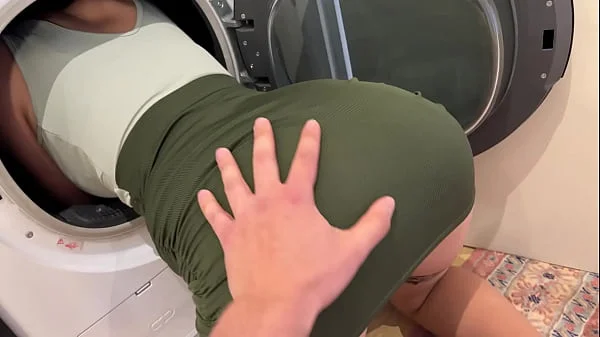 Stepson fucks stepmom while she's stuck in the washing machine