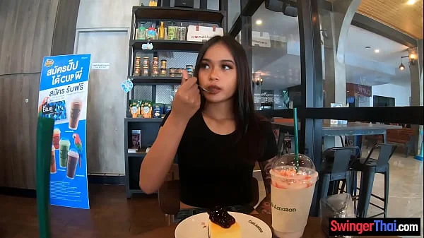 Cute amateur Thai teen sex in the hotel after Starbucks