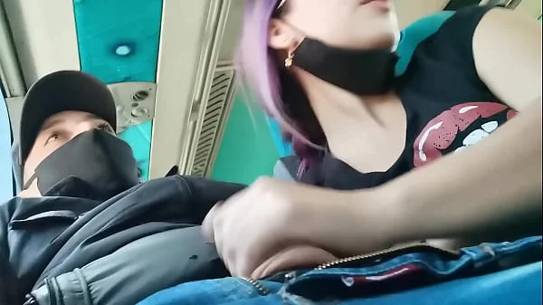 Blowjob and fucking with creampie in public service bus - BlakeProductions