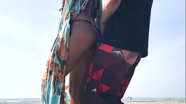 Just Go Away! Milf Gets standing Anal  in front of everyone After Teasing Stranger on the beach