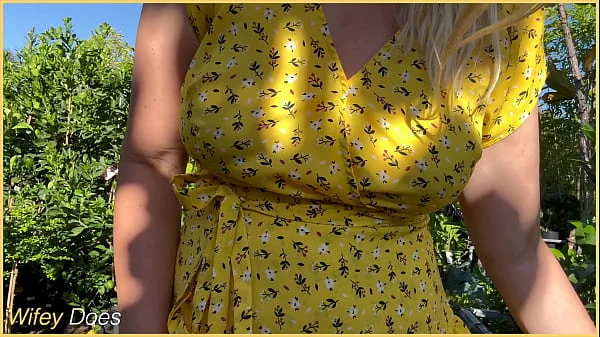 Wifey heads out in a cute summer dress braless and looks amazing with her blonde hair.
