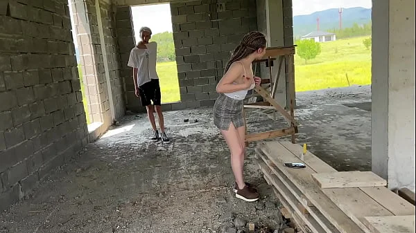 Shared hot busty girl with stepdad in abandoned house