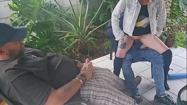 Cuckold Friend fucking my wife while i jerk of and cum on them fucking