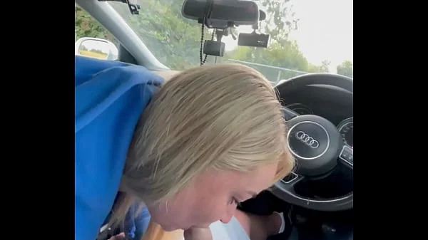 Step mom young make the best blowjob in public/car