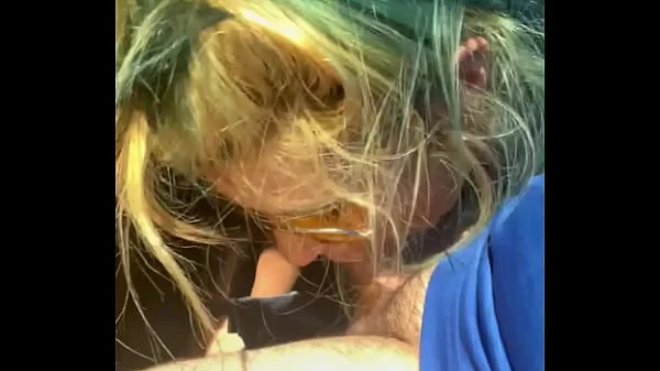 Cheating blonde whore sucks cock & takes a facial out in public during the middle of the day