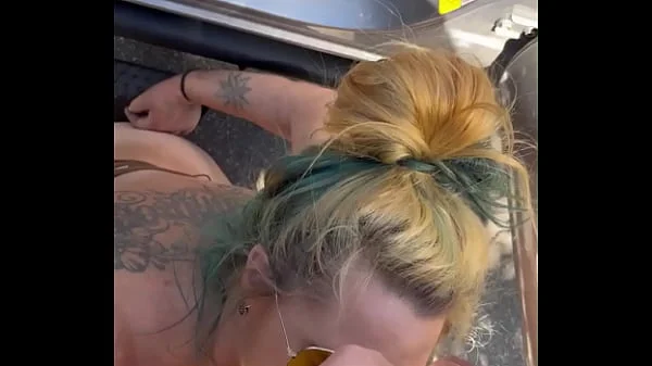 Cheating blonde whore sucks cock & takes a facial out in public during the middle of the day