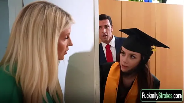 Stepfather and stepdaughter are caught by their stepmother.