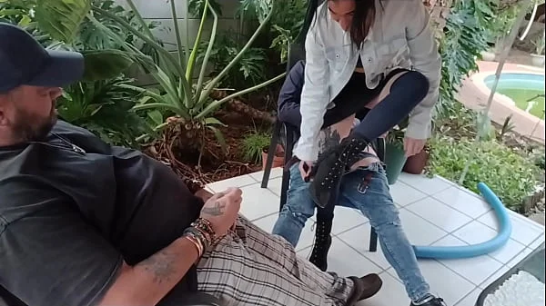 Horny stepbrother fucks virgin stepsister while his friend masturbates and cums on her boobs