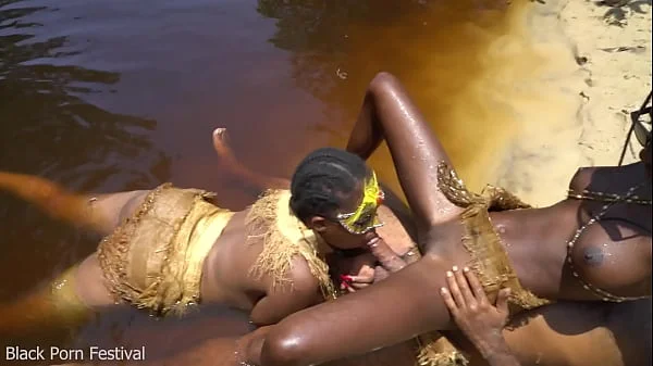 Tribal african girls performing wild sex ritual on me by the river