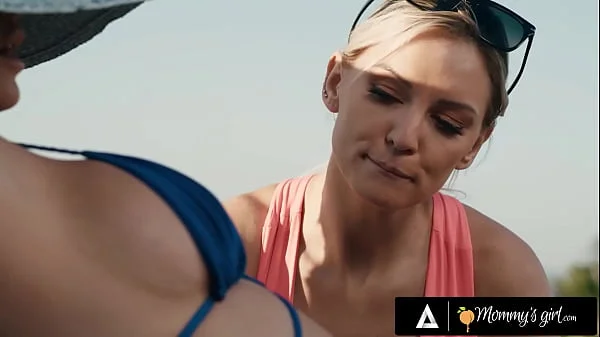 MOMMY'S GIRL - Busty MILF Kenzie Taylor Tricks Sunbathing Neighbor Desiree Dulce Into Outdoor Sex