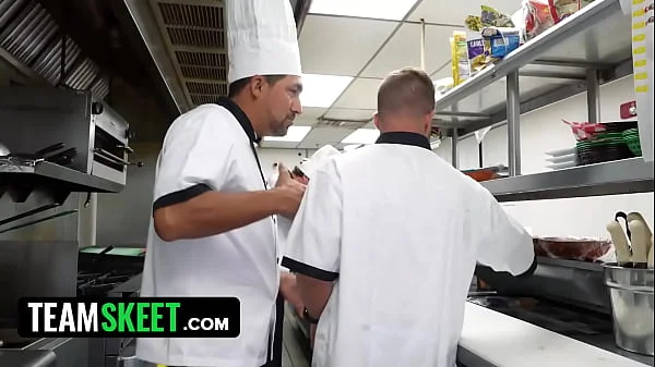 Waitress Services the Kitchen Crew with Her Tits, Pussy, and Ass