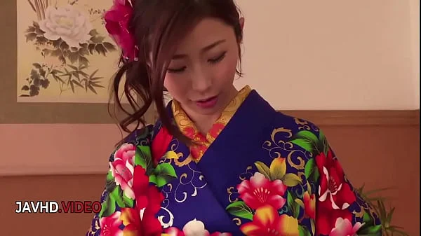 Seductive Asian babe in Kimono gives steamy Japanese blowjob live on camera