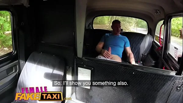 Female Fake Taxi Passenger obsessed by busty blonde drivers huge tits