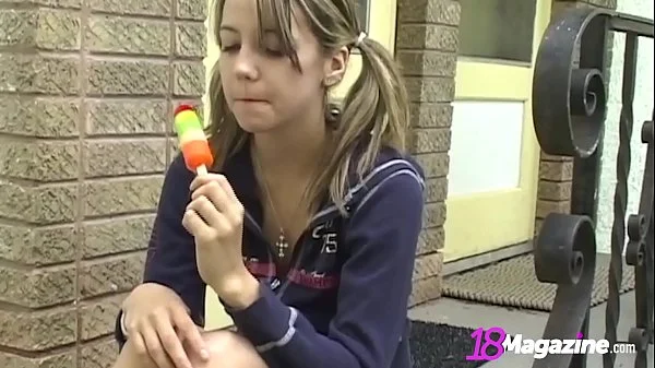 Little Titty Andi Pink Licks Popsicle & Shows Pussy!